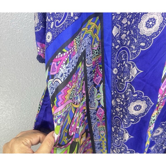 Johnny Was Medium Demarne Xyla Abstract 100% Silk Dress Pockets Colorful Boho - Picture 8 of 14